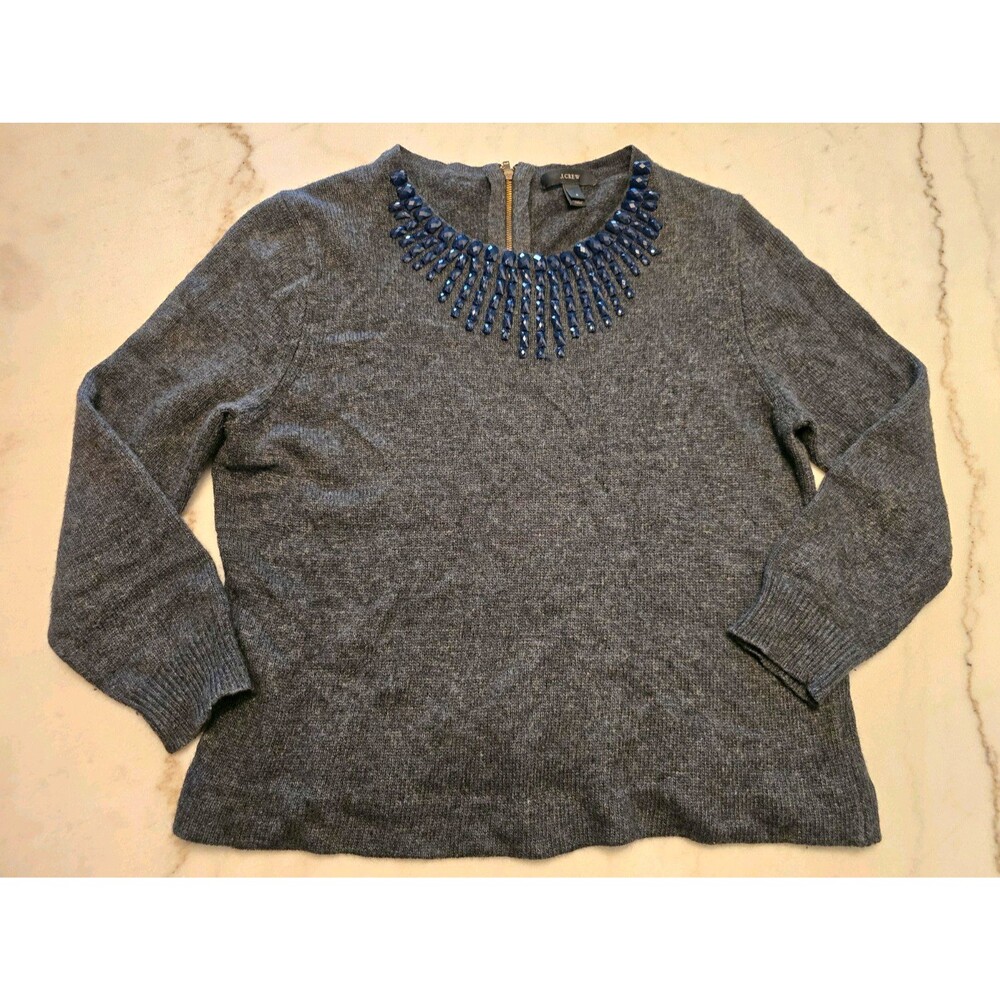 J.CREW Womens Gray wool rabbit hair viscose blend Starburst beaded sweater small